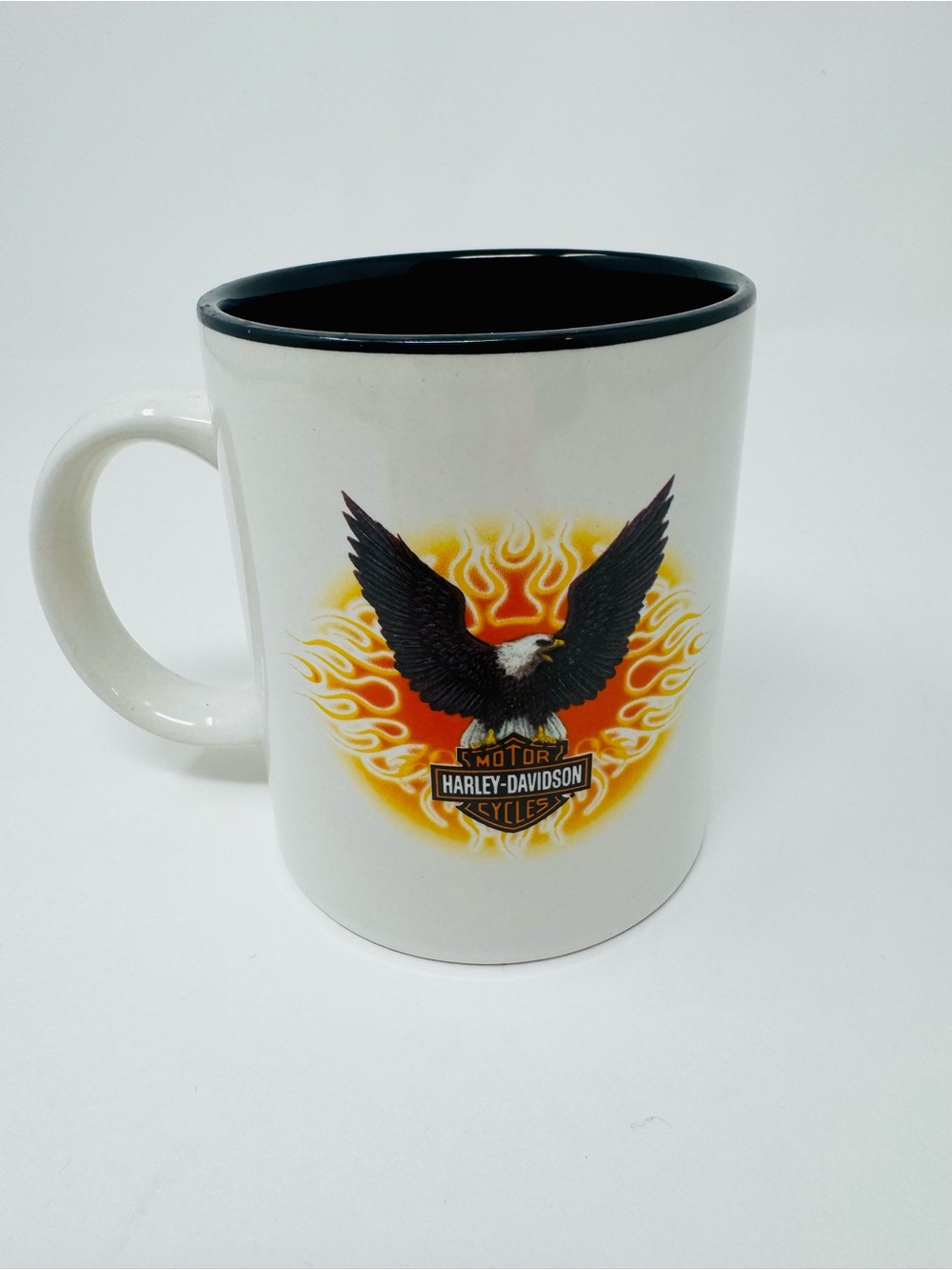 Vintage Harley-Davidson White & Black Eagle Flame Ceramic Coffee Mug